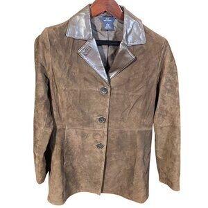 Brooks Brothers 346 Women's Brown Suede Leather Jacket With Satin Trim  Size 6